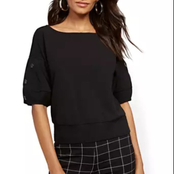 New York & Company Tops - Button-Accent Puff-Sleeve Top - 7th Avenue
